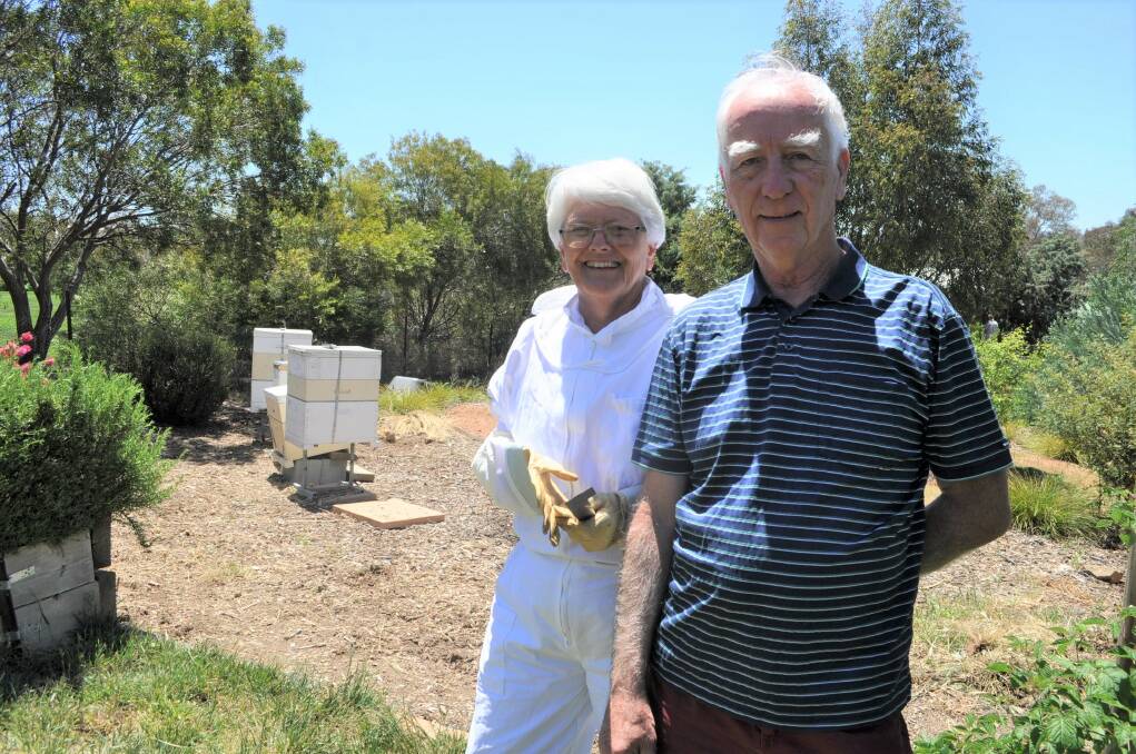 LIVING WITH BEES: Joe Morrisey, president of Yass Amateur Beekeepers Association, and wife, Susan, at their property that has a beehive. Photo: Toby Vue