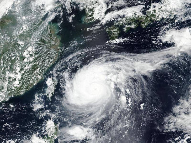 Typhoon Maysak was about 90 km northwest of Kume Island on Monday morning.