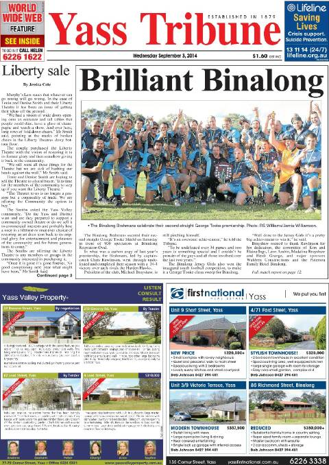Yass Tribune front and back pages 2014 | September - December
