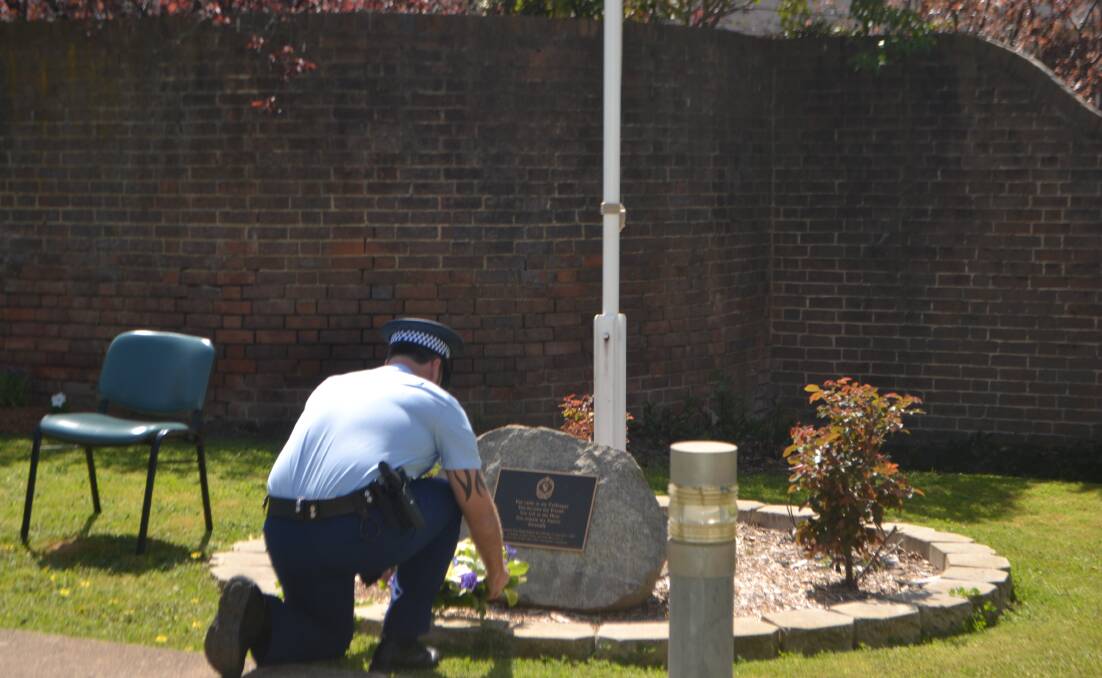 A wreath is layed during NSW Police Remembrance Day in Yass.