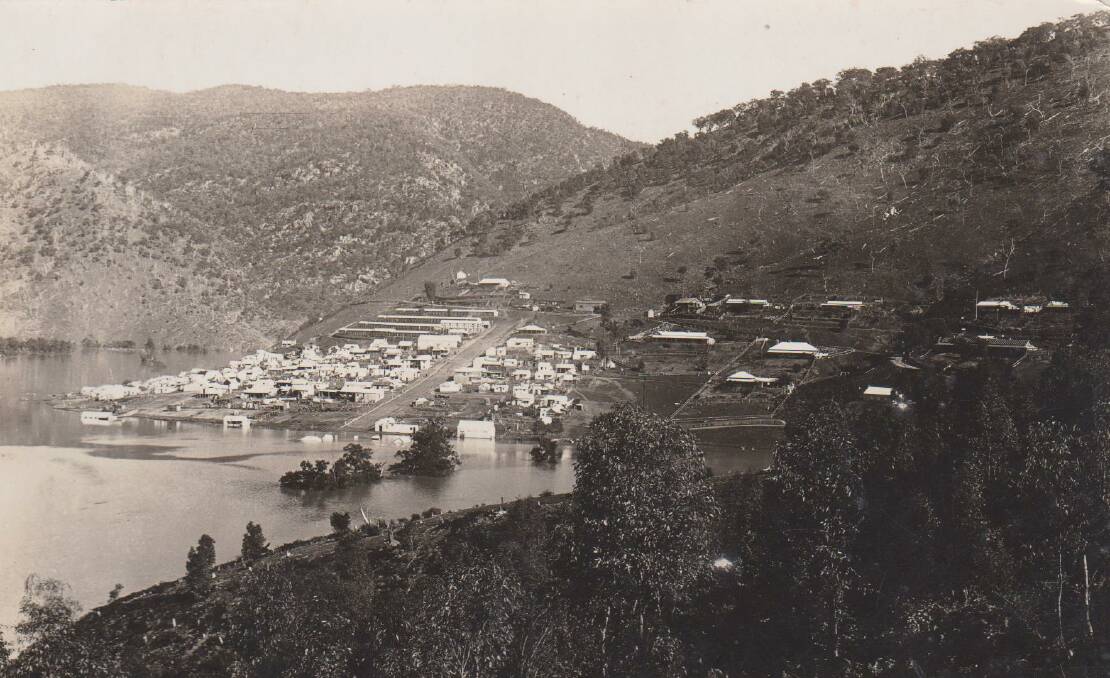 Views: Burrinjuck City 1913 as Burrinjuck Dam begins filling. Photo: Yass & District Historical Society Collection.