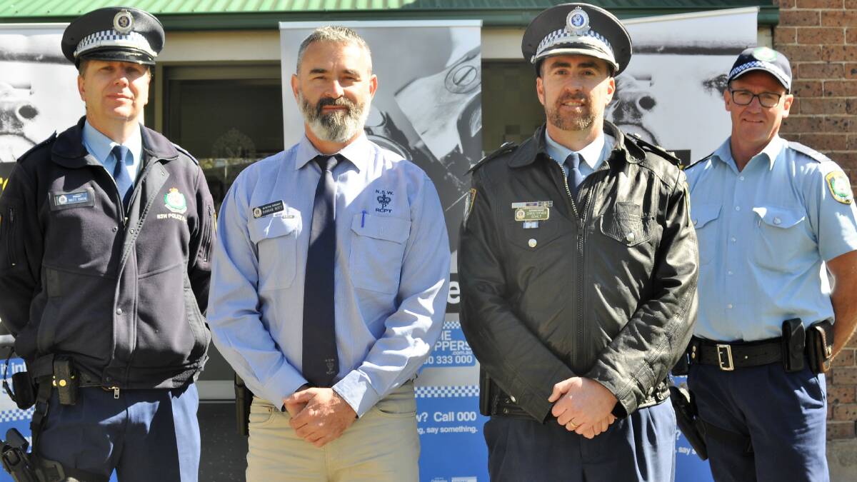 Officers target rural crime: Acting Officer in Charge of Goulburn Police Station Sergeant Matt Owen; Rural Crime Southern Zone coordinator Detective Sergeant Damian Nott; Superintendent Christopher Schilt of Goulburn Police Station; and
Senior Constable Dale Croker of Crookwell Police Station. Photo: Hannah Sparks