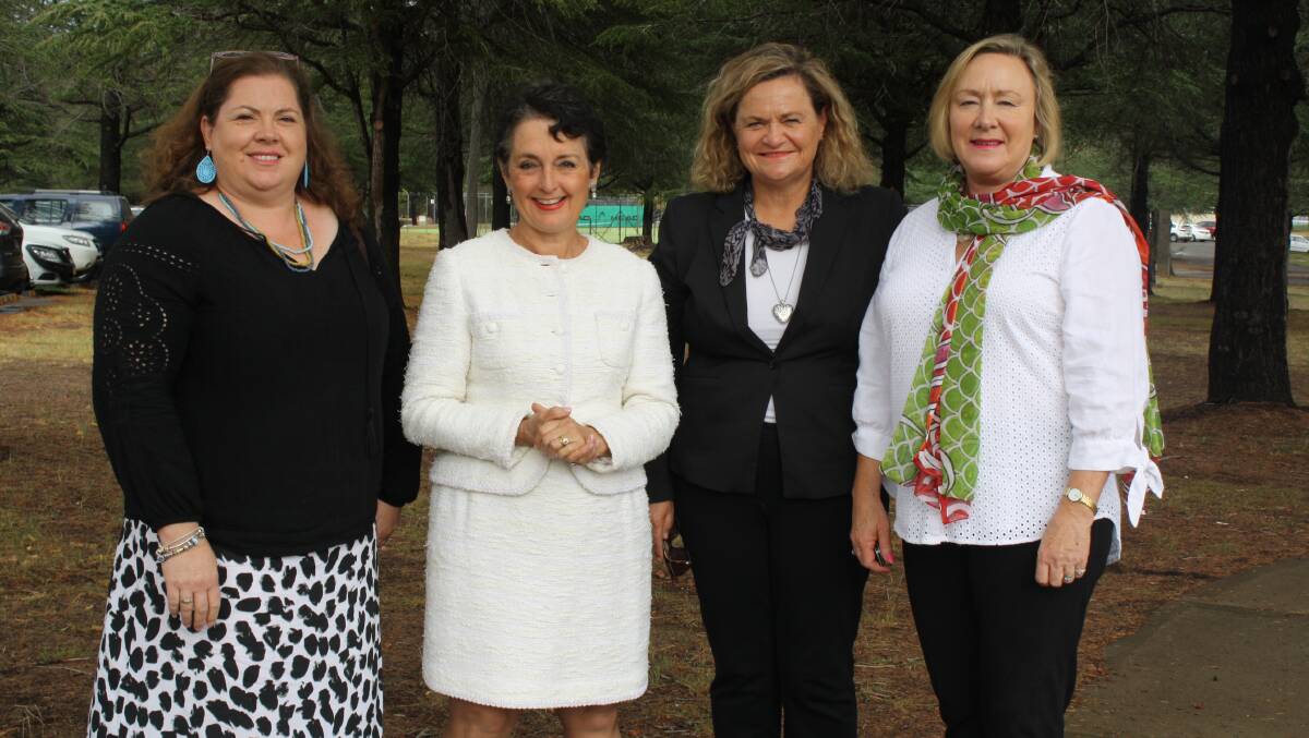 Yass High P&C president Michelle Thornely, Member for Goulburn Pru Goward, Liberal candidate for Goulburn Wendy Tuckerman and Yass Valley mayor Rowena Abbey during Liberal's funding announcement for the school on Monday, March 18.