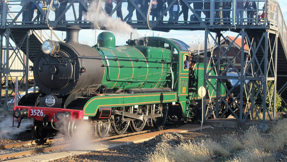 Locomotive 3526 readies to depart Goulburn Railway Station for the 150 anniversary.