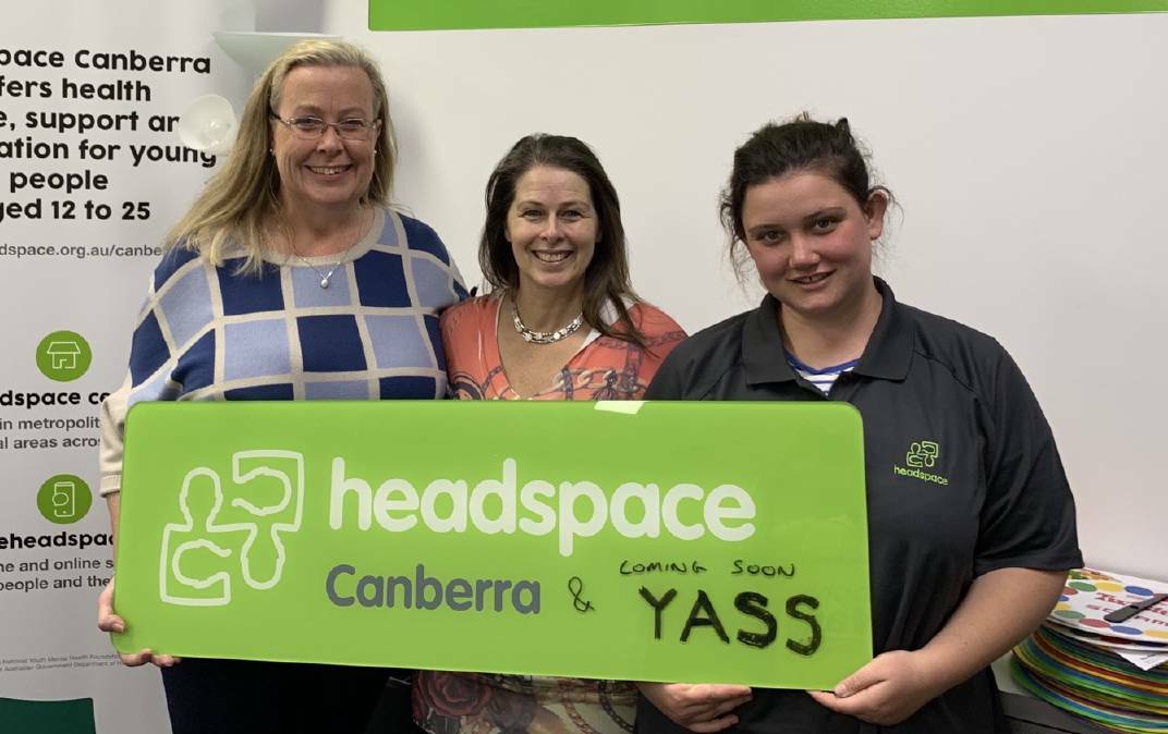 Nationals candidate for Eden-Monaro Sophie Wade, Tracy Boomer of Headspace Canberra and Mrs Wade's campaign manager and mental health advocate Elizabeth Veasey announce Headspace is coming to Yass in the lead-up to the federal election.