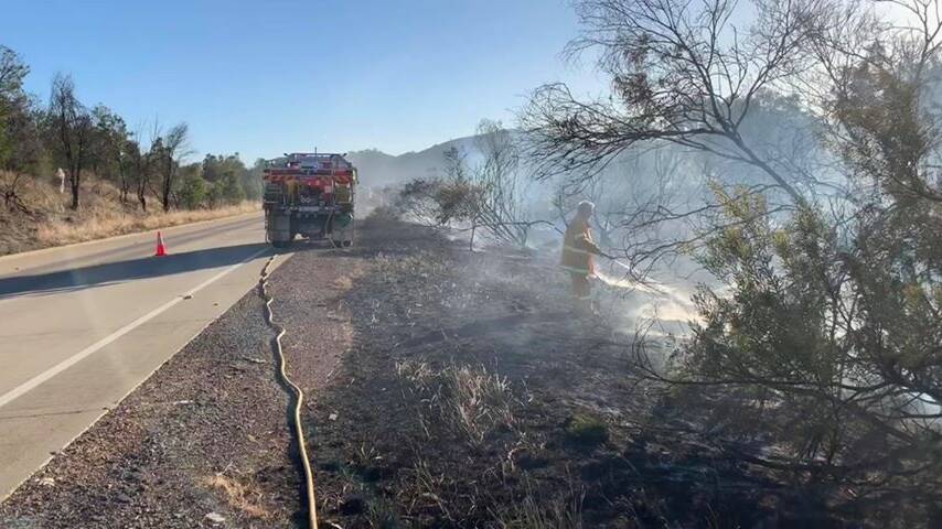 A fire on the Hume Highway at Bowning burns two hectares of land in February. Photo: Bowning Rural Fire Brigade