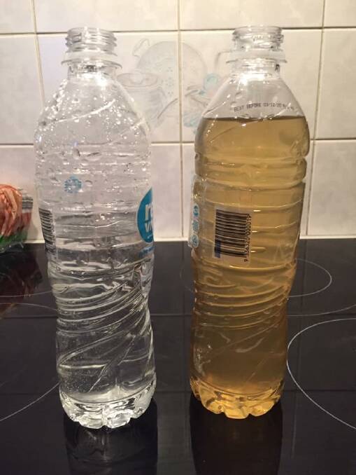 Water with a filter (left) and without (right), posted this week. Photo: Bec Rattenbury