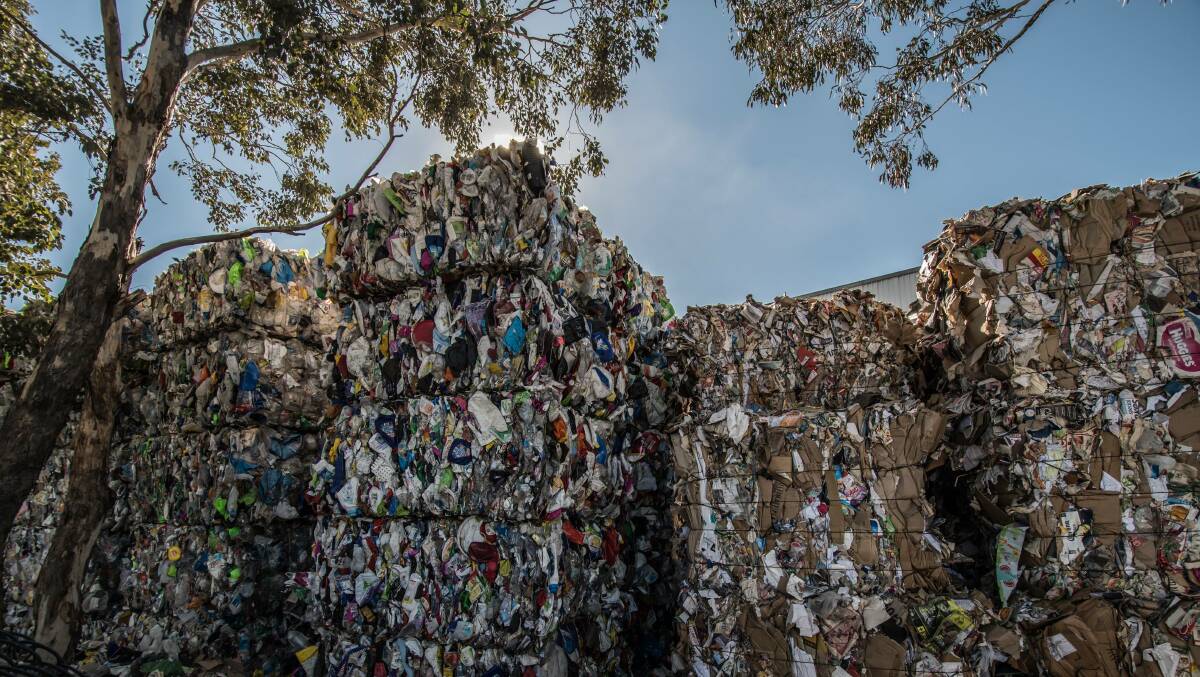 Piles of recycled waste at the ACT Materials Recovery Facility in Hume. Photo: Karleen Minney