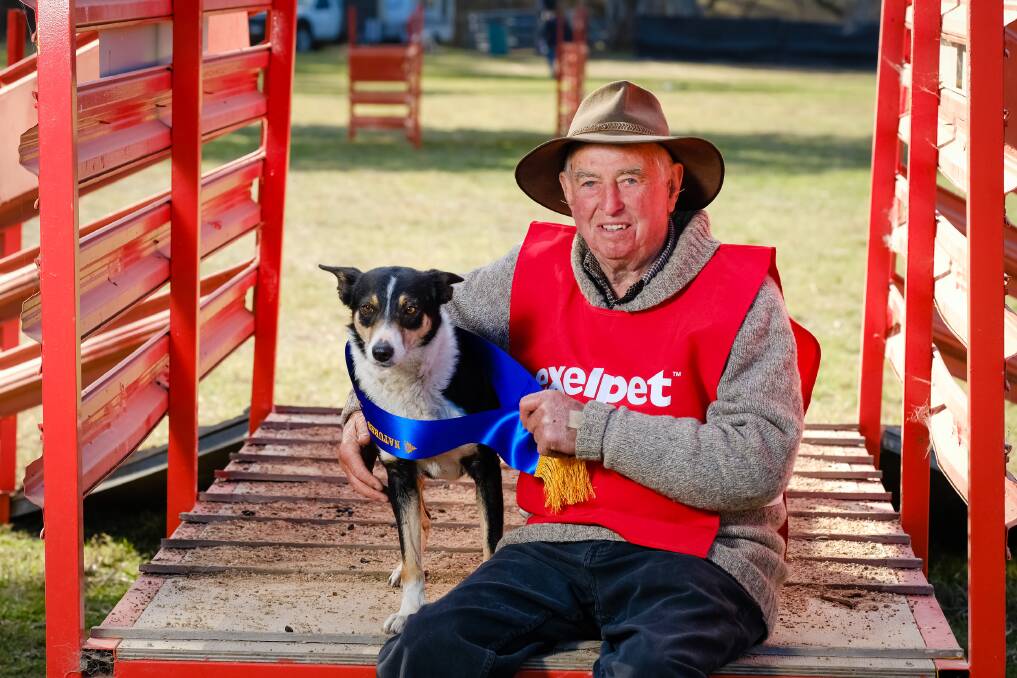 Laurie Slater of Murrumbateman and his dog Wondara Jules after winning the Pedigree and Nature’s Table Three Sheep Trial at Henty. Picture: Supplied