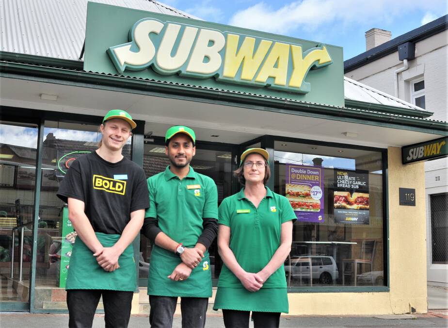 Open for business: Subway Yass employee Jaiden Burgess, manager Patel Maulik and employee Jane Ross-Wilson. Photo: Hannah Sparks