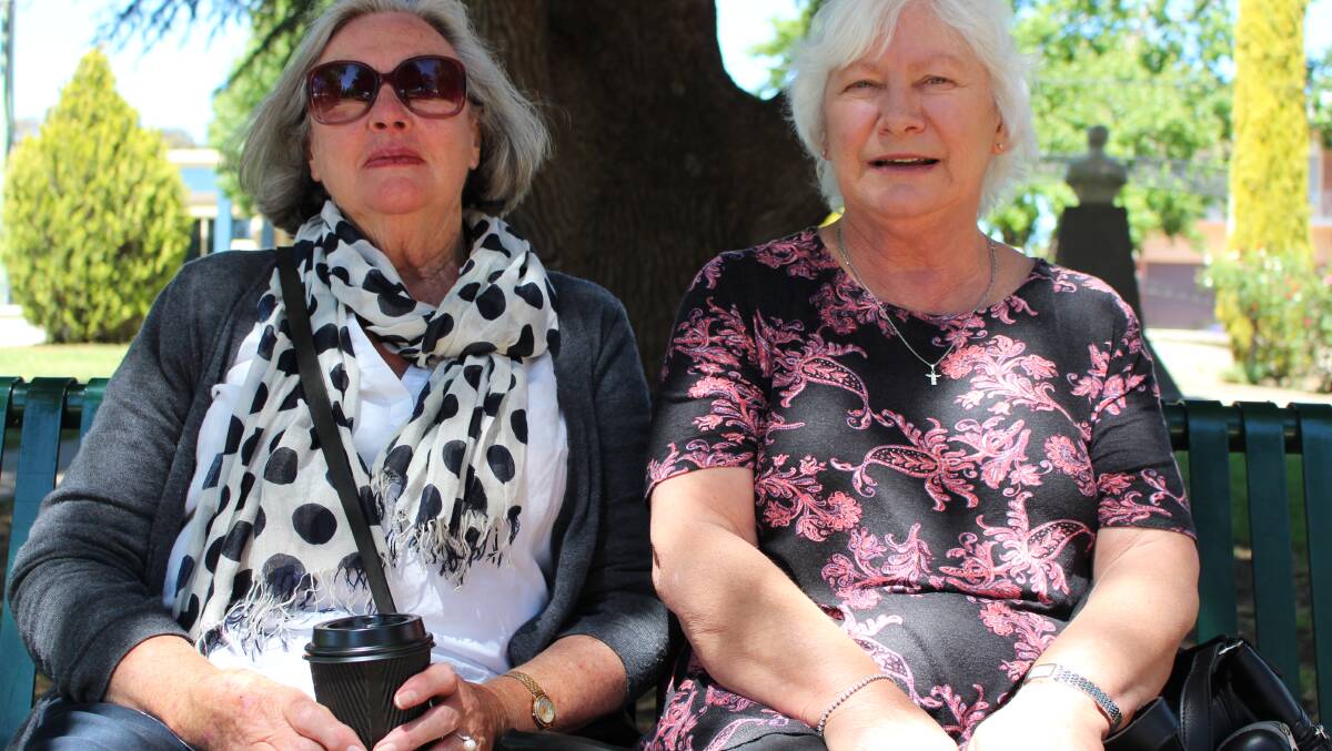 Sandra Davis of Yass (left): "I'm pleased to hear that, but why not do the whole thing while they're there ... and how long is it going to taken once it's gone out to tender?" Jane Hingston of Yass (right): "I think it's great that they're doing something after all this time. We've been hearing about it for about ten, twenty years. And if they stop in Murrumbateman, what about us Yass people?"