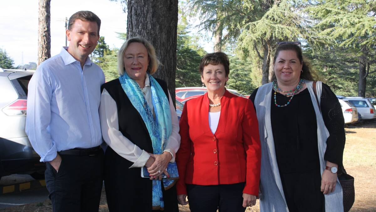Former Yass High P&C vice president Michael Pilbrow, Yass Valley mayor Rowena Abbey, Labor candidate for Goulburn Ursula Stephens and current Yass High P&C president Michelle Thornely during Labor's funding announcement for the school on Friday, March 15.