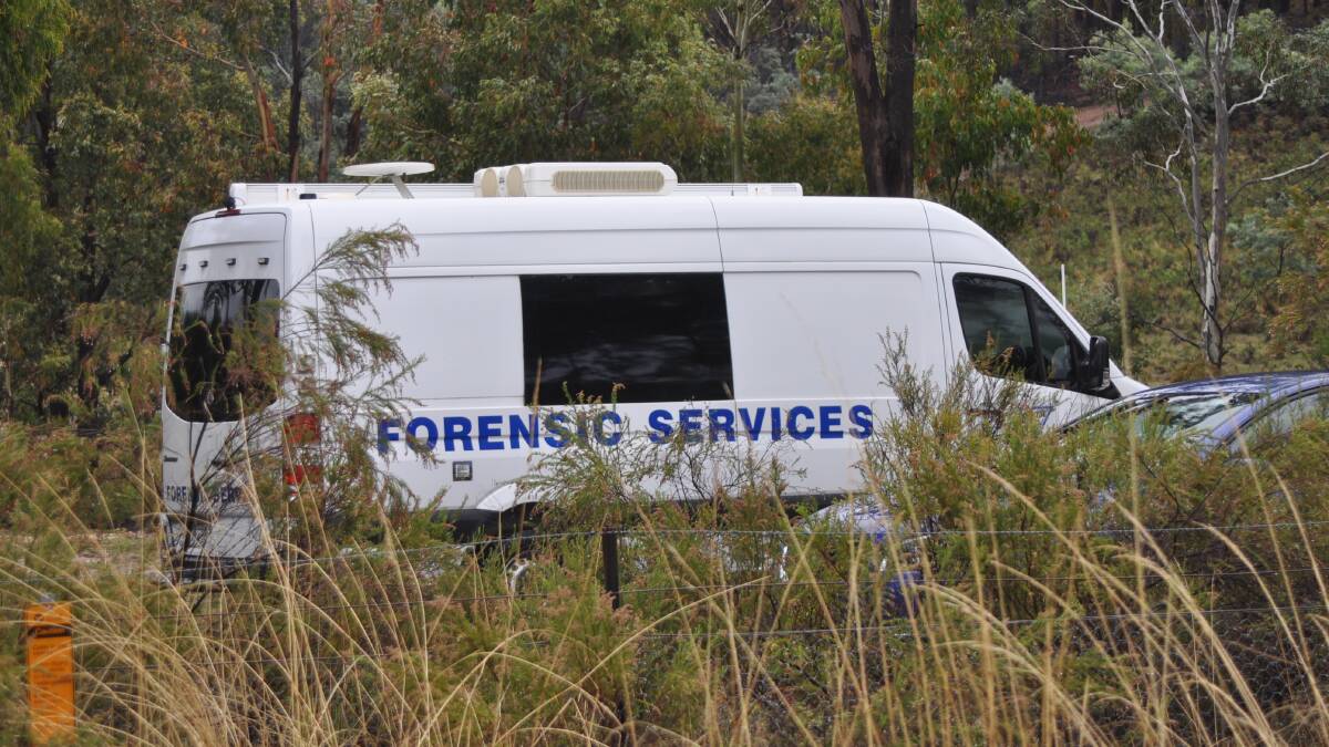 A forensic van at the Bigga property during the search. Photo: Hannah Sparks