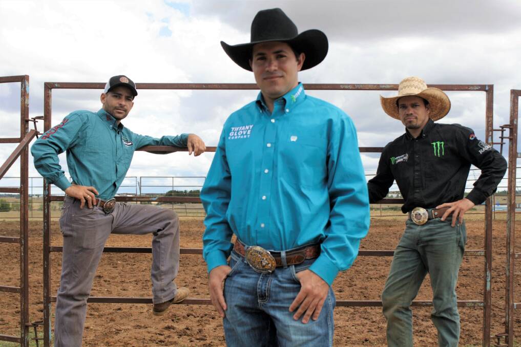Former champions Robinson Guedes, Maycon Moura and Flavio Vinicius are confident they will give spectators and competitors a run for their money at the Yass Show PBR Bullride. Photo: Hannah Sparks