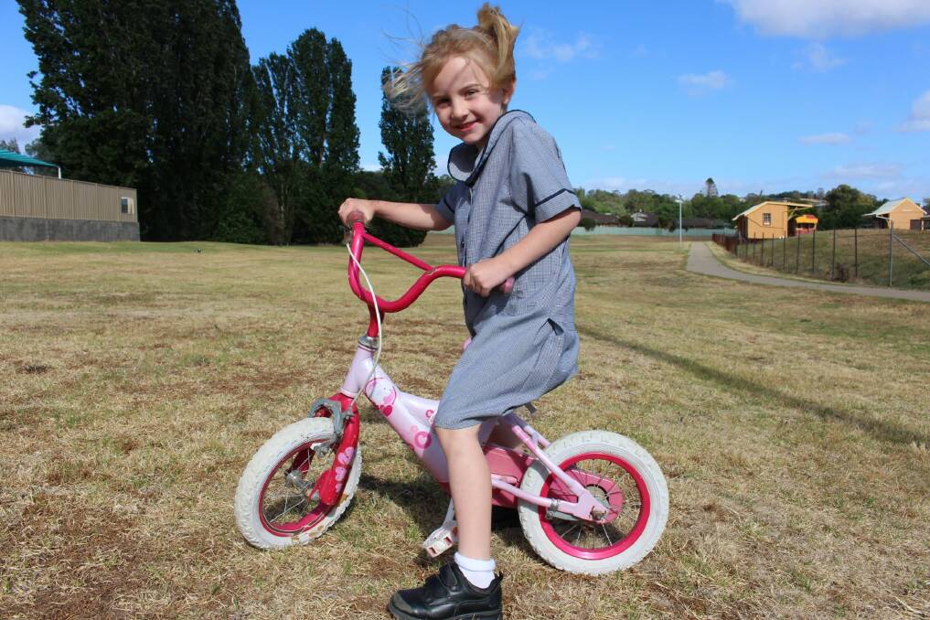 PRACTICE: Poppy Smith, 6, rides her bike in Miles Franklin Park, Yass where the community has proposed to add a Learn to Ride cycleway. Photo: Hannah Sparks