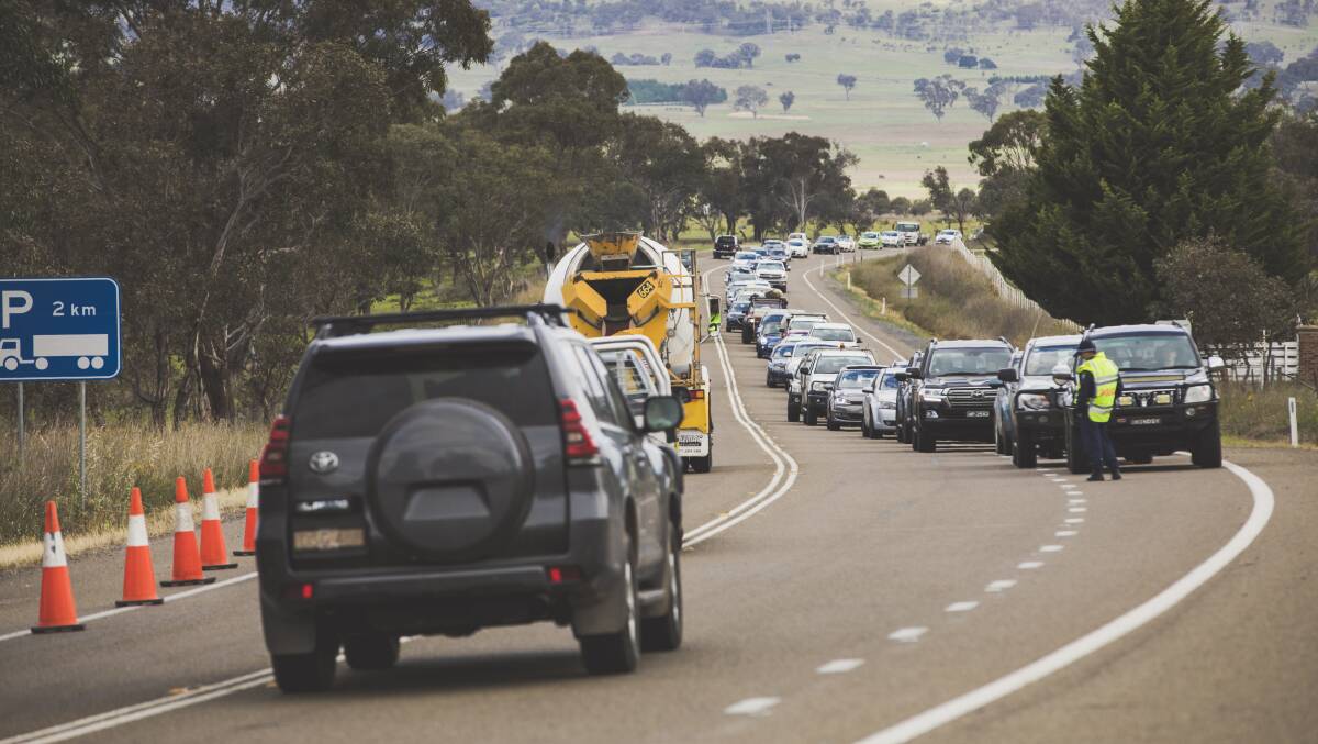 Traffic banked up on the Barton Highway after a crash in December 2018. Photo: Jamila Toderas
