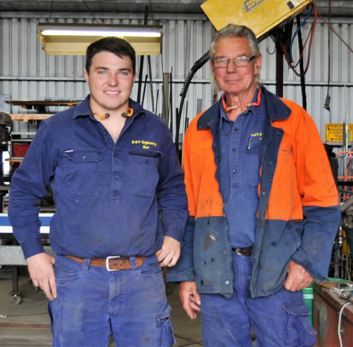 Second year apprentice Ben Davis with B and V Engineering owner Peter Van Den Bulk. Photos: Hannah Sparks