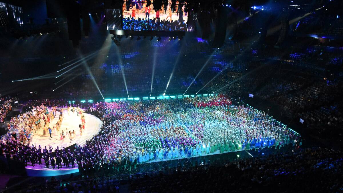 LIMELIGHT: An aeriel view of Schools Spectacular 2018 at Sydney's QUDOS Bank Arena, where 5500 New South Wales students will perform again on November 22-23. Photo: supplied