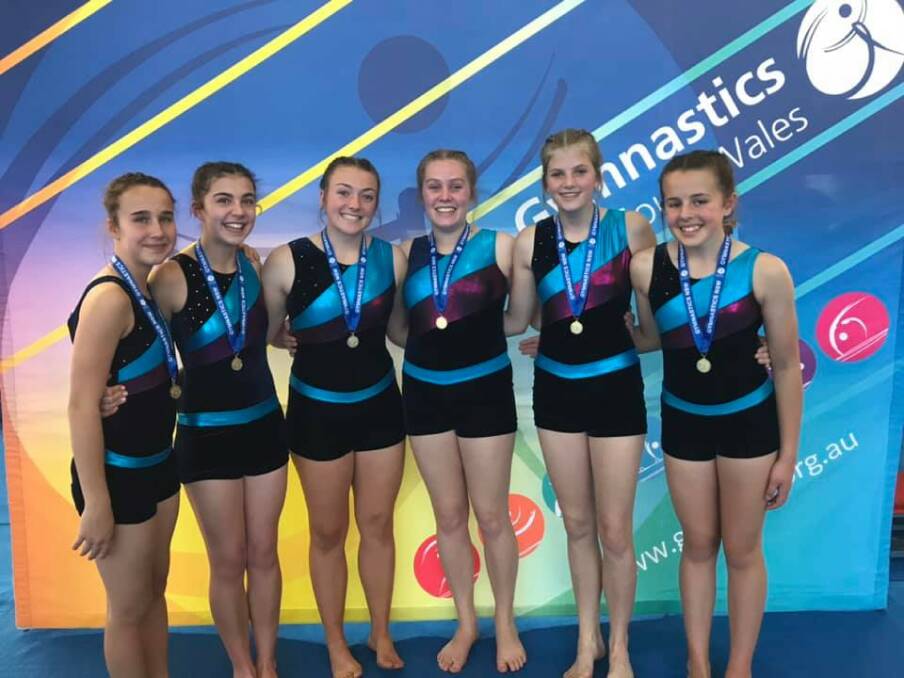 Winners: TeamGym gold medalists consisting of Jasmine Field, Jessica Field, Aimee Vitler, Claire Howlett, Samantha Roberts and Caydence Sattler. Photo: supplied
