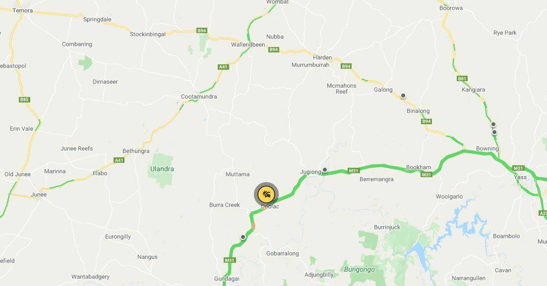 CRASH: The location of a truck accident that occurred on Friday morning along the Hume Highway. Image: LIVE TRAFFIC