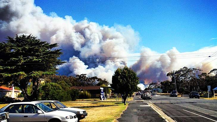 Bushfire near the Tasmania town of Bicheno.