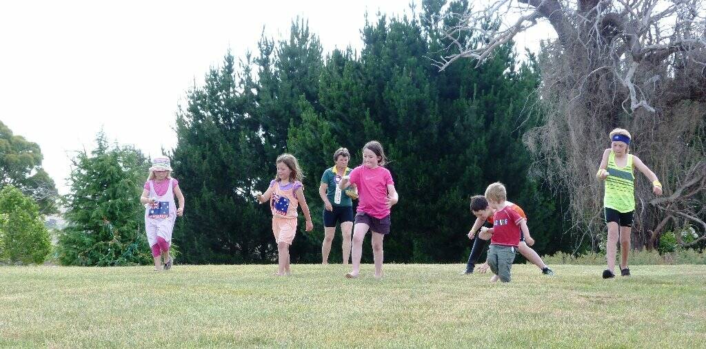 Juniors egg and spoon race was extremely popular at the Yass Polocrosse Christmas Party.
