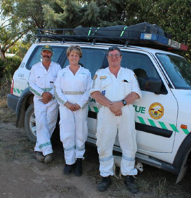Paul Vasey, Debra Scanes and Tony Greenwood from the Voluteers Rescue Association have been out checking on farmers after the Cobbler Road fire.