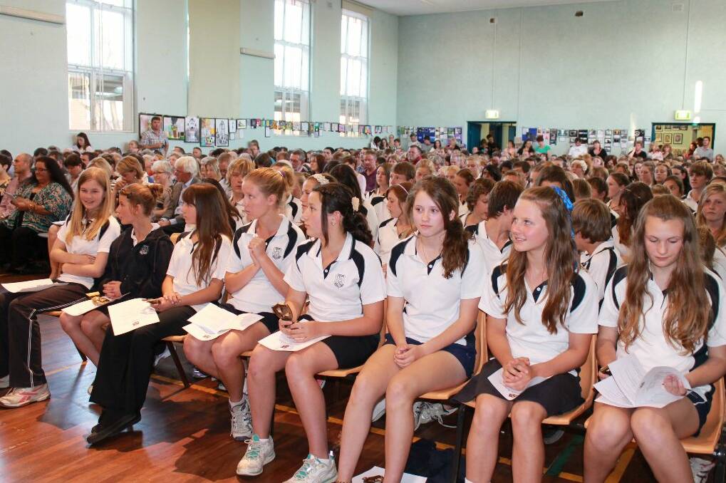 Some of the excited award winners in the capacity crowd attending the annual Yass High Presentation Night.