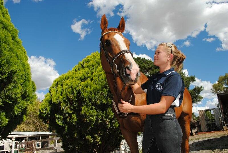 Isobel Kelly is pictured with one of her gelding's, Jaffa in a box. Photo: Oliver Watson.